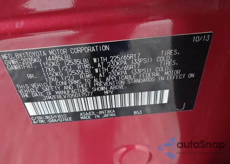 2013 Toyota Rav4 Le z USA, uszkodzony, nr VIN JTMZFREV7D5017577